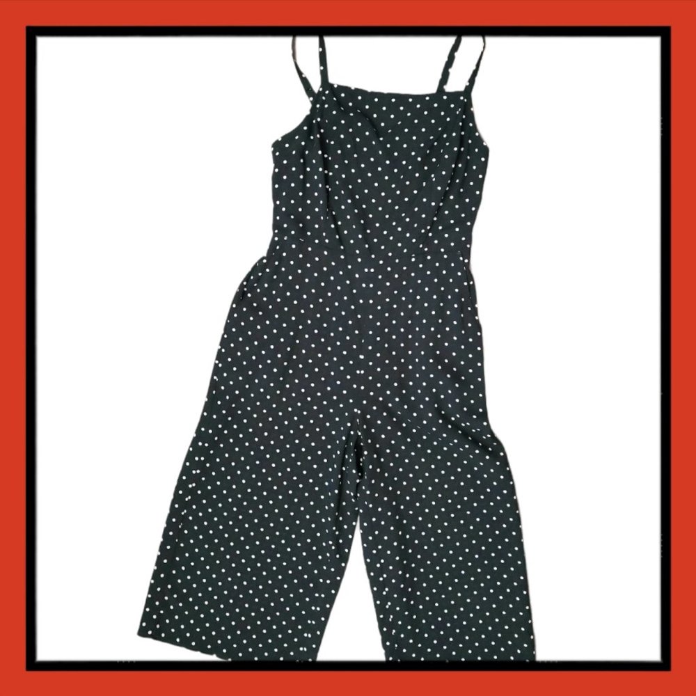 Old Navy Black and White Polka Dot Cropped Jumpsuit